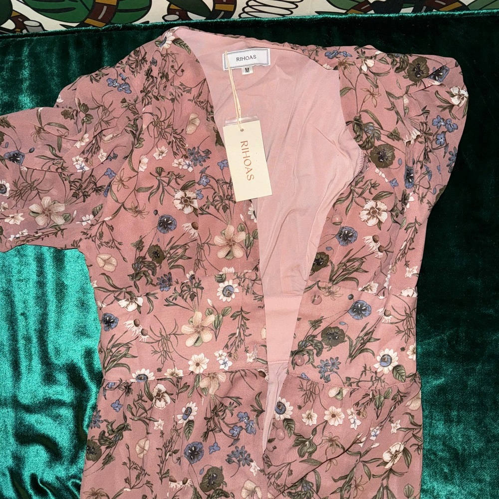 NWT Rihoas floral button front picnic pastoral feminine midi dress size M